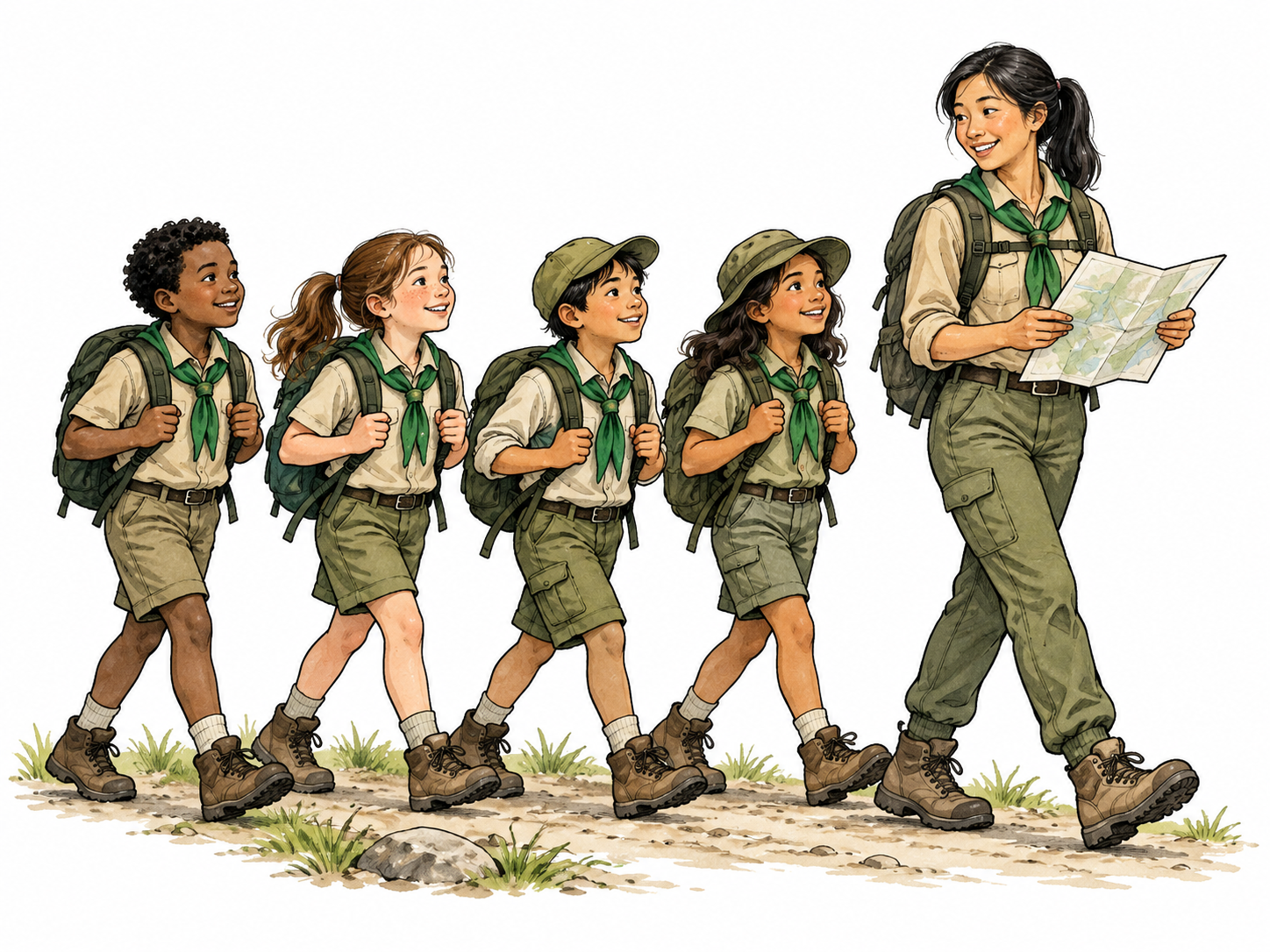 Scout troop hiking together.