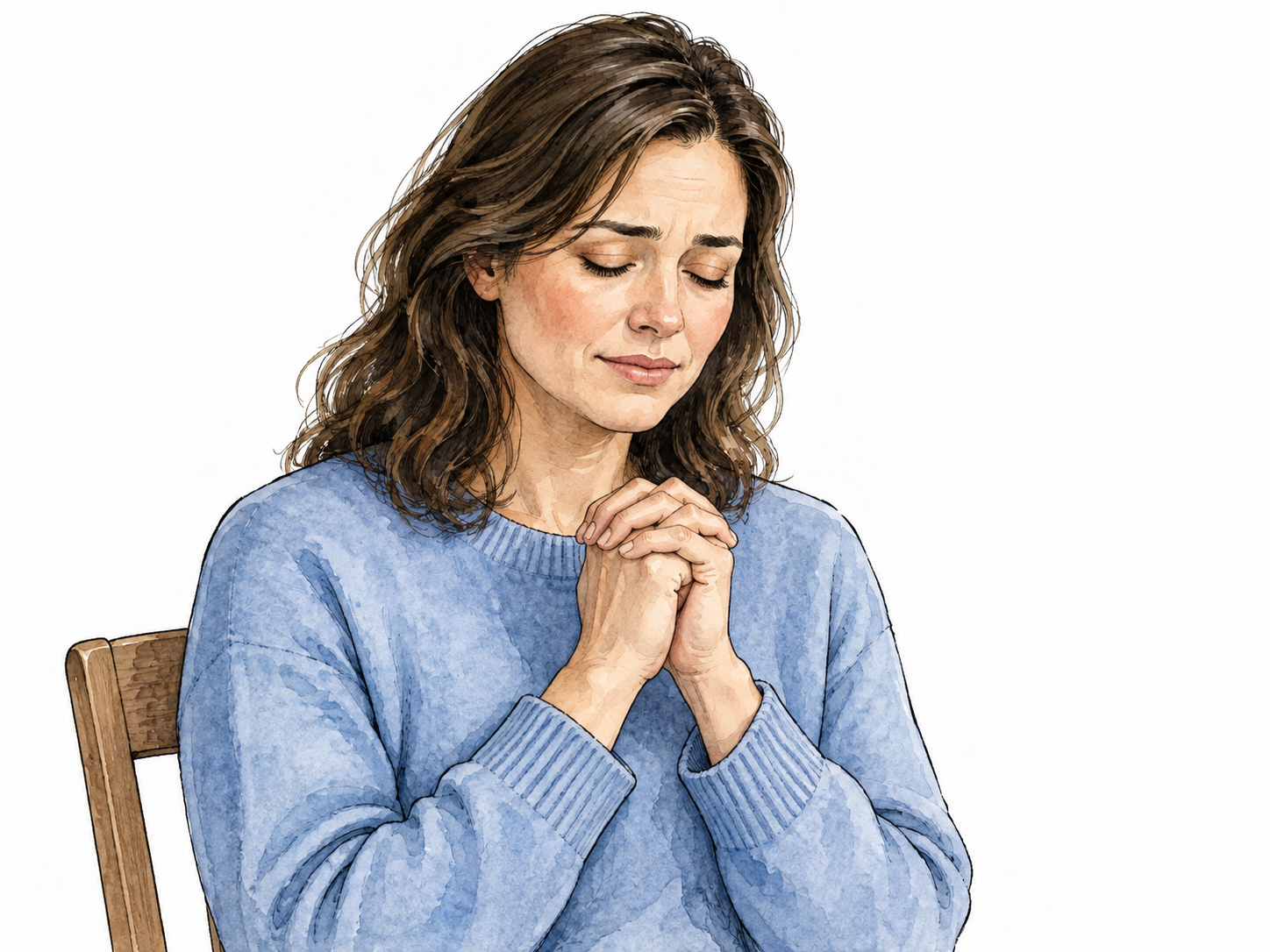 Woman holds a quiet hopeful prayer.