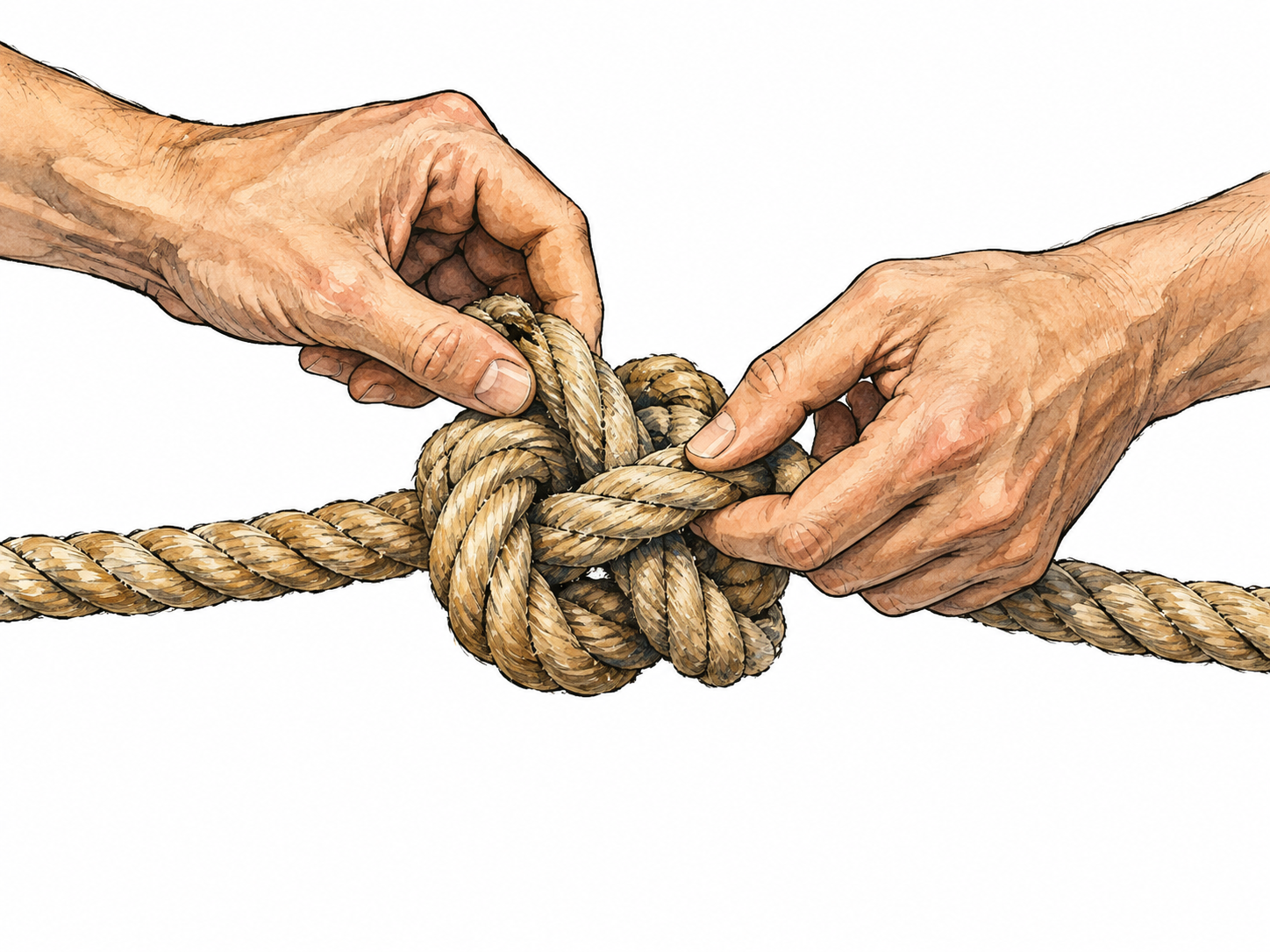 Hands work at central difficult knot.