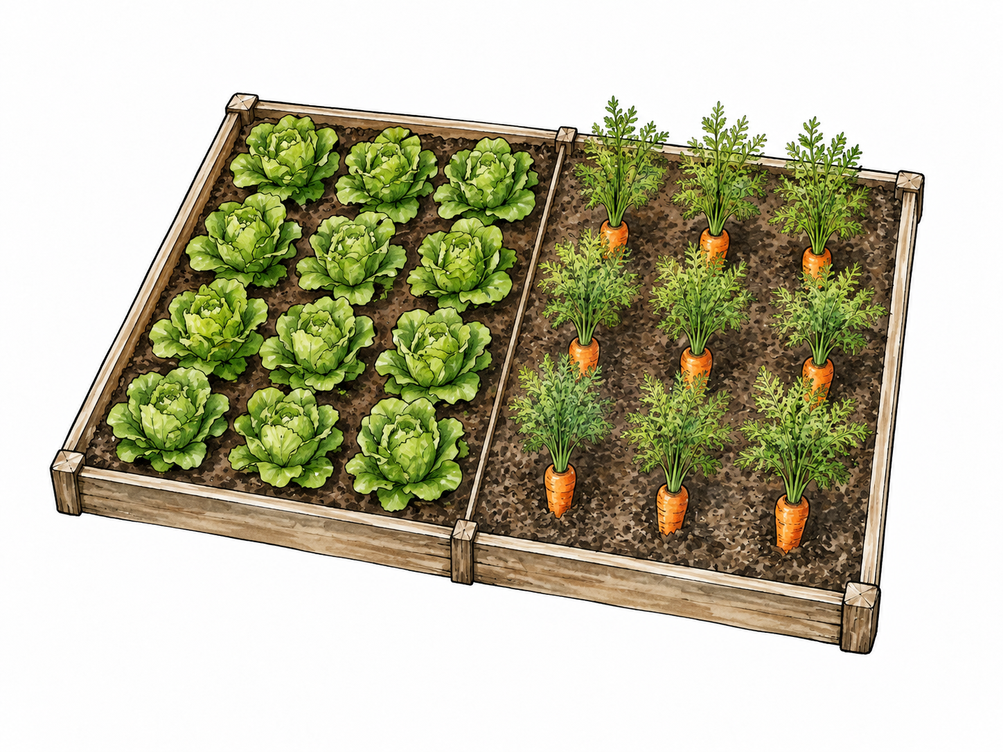Two garden plots share a single central boundary.