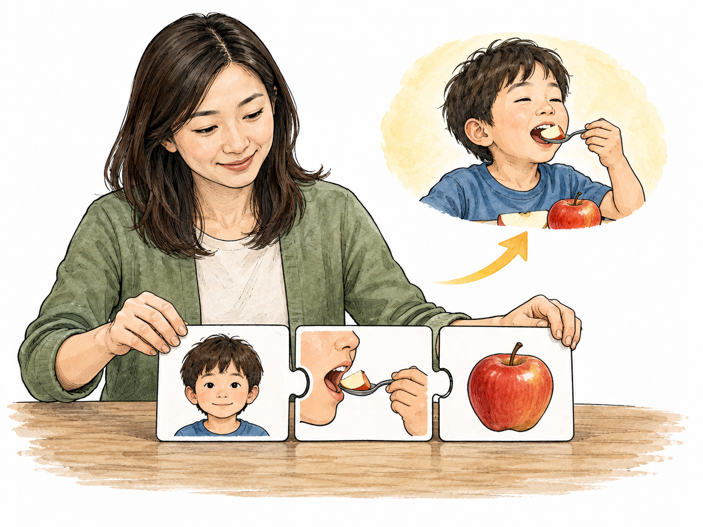 Ordered subject action object picture cards.