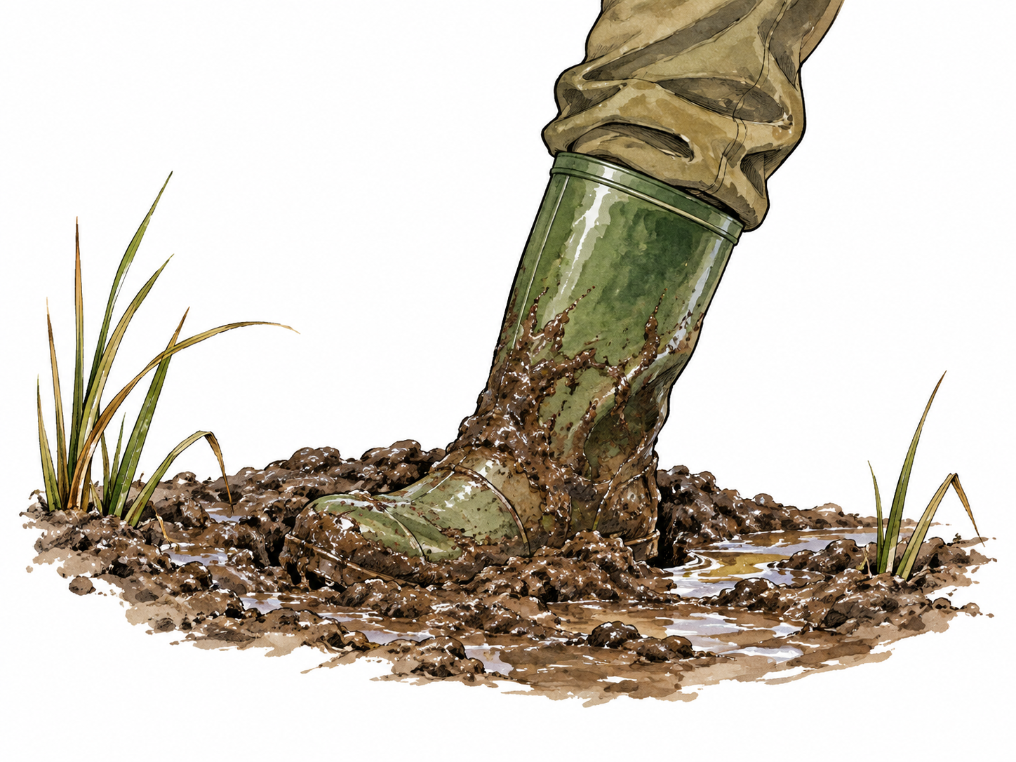 Boot sunk into sticky deep mud.