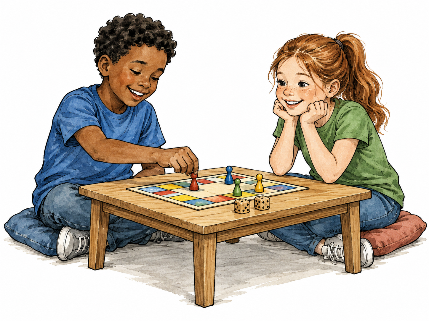 Children take part in board game.