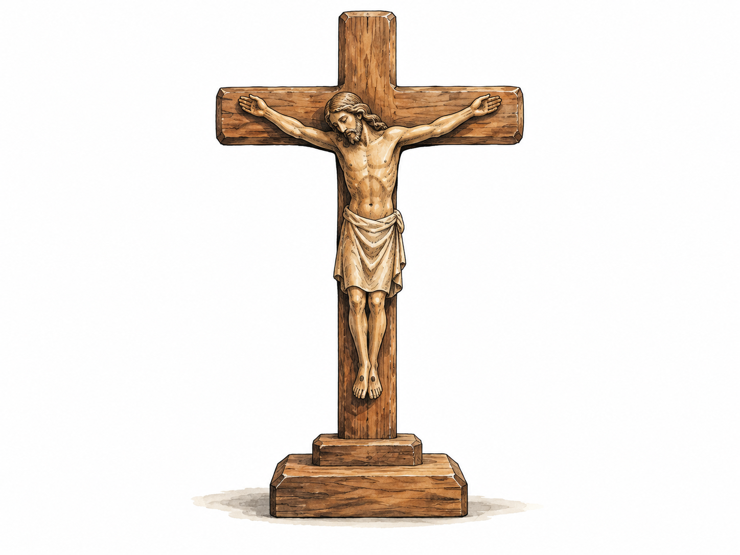 Carved devotional cross bearing carved Jesus figure.