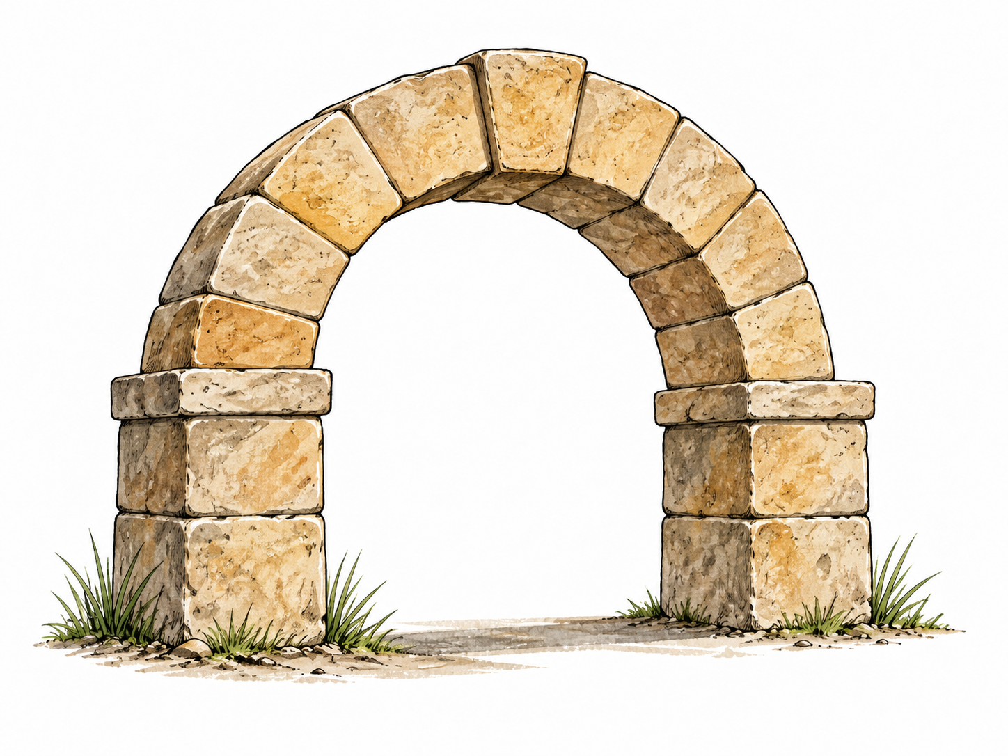 Stone archway spans an empty passage.