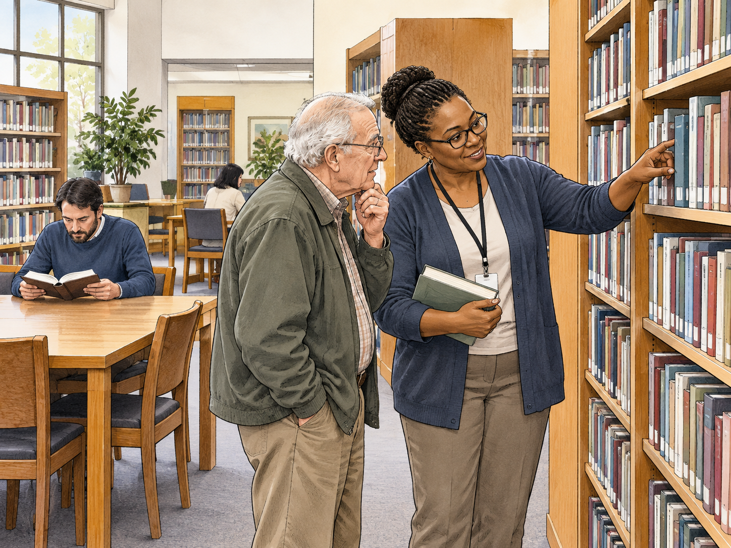 Library institution serving readers.