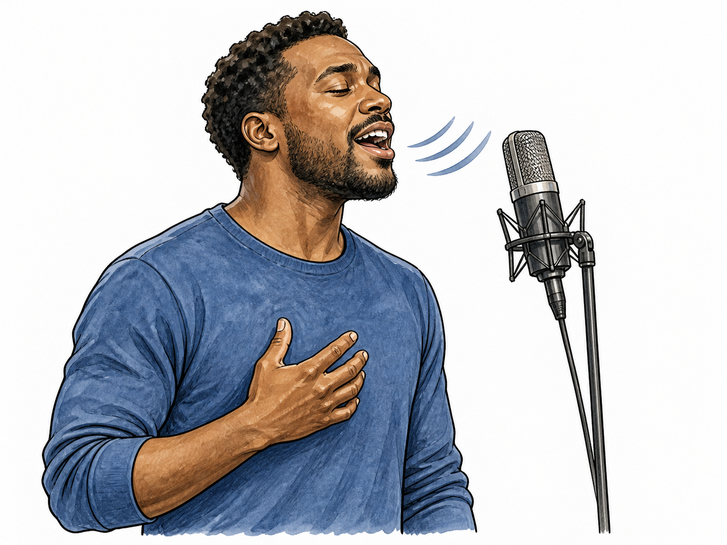 Singer produces vocal sound into microphone.