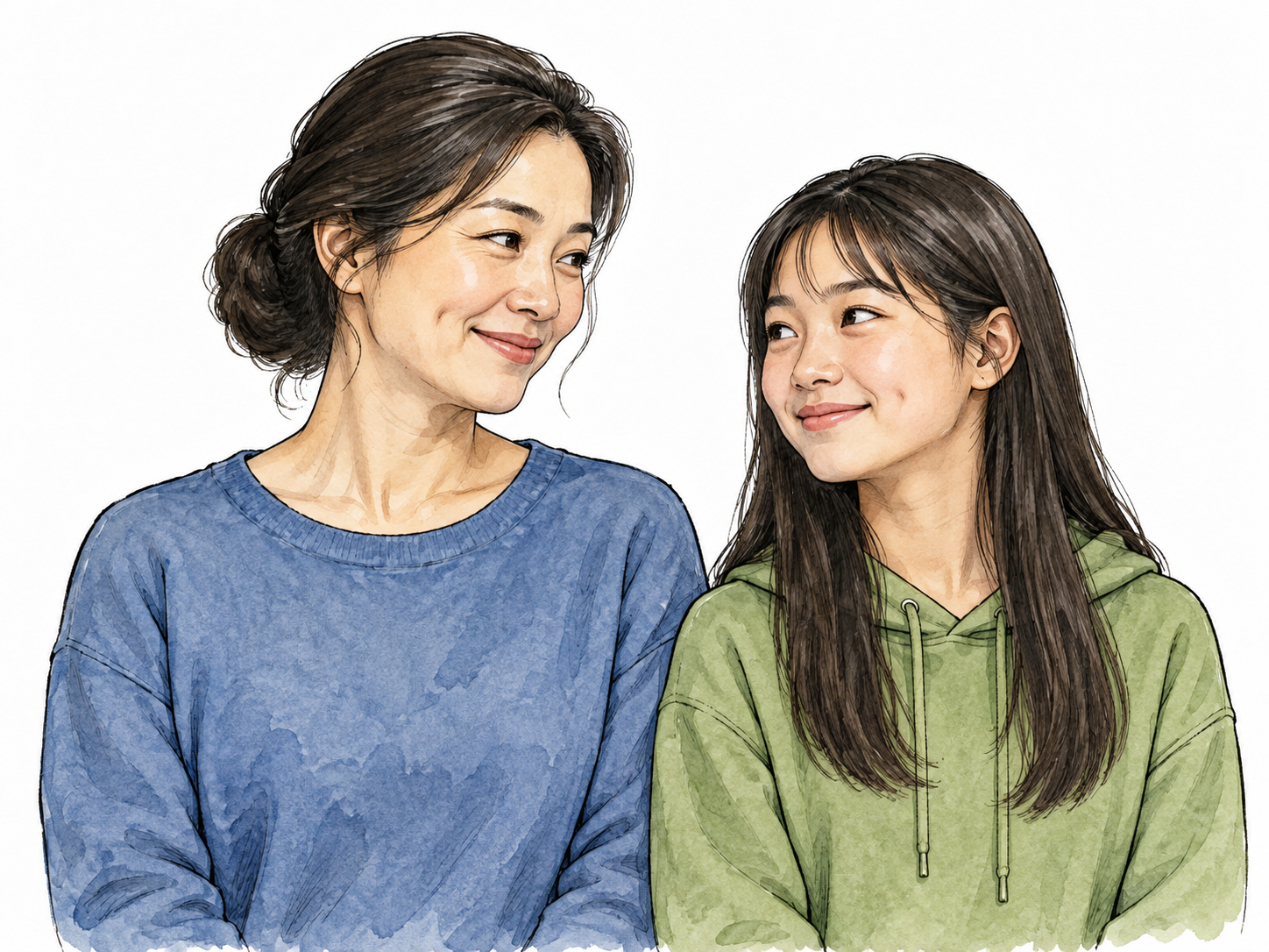 Mother and daughter share facial likeness.