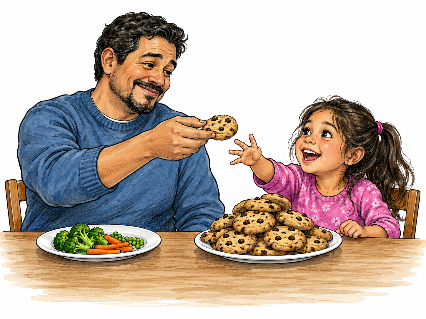 Fond father yields to another cookie despite already excessive treats.
