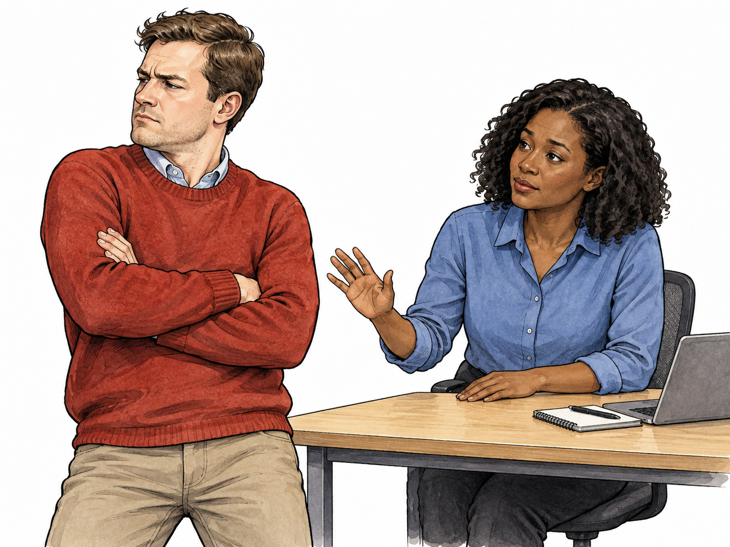 Easily offended colleague reacts defensively to gentle suggestion.