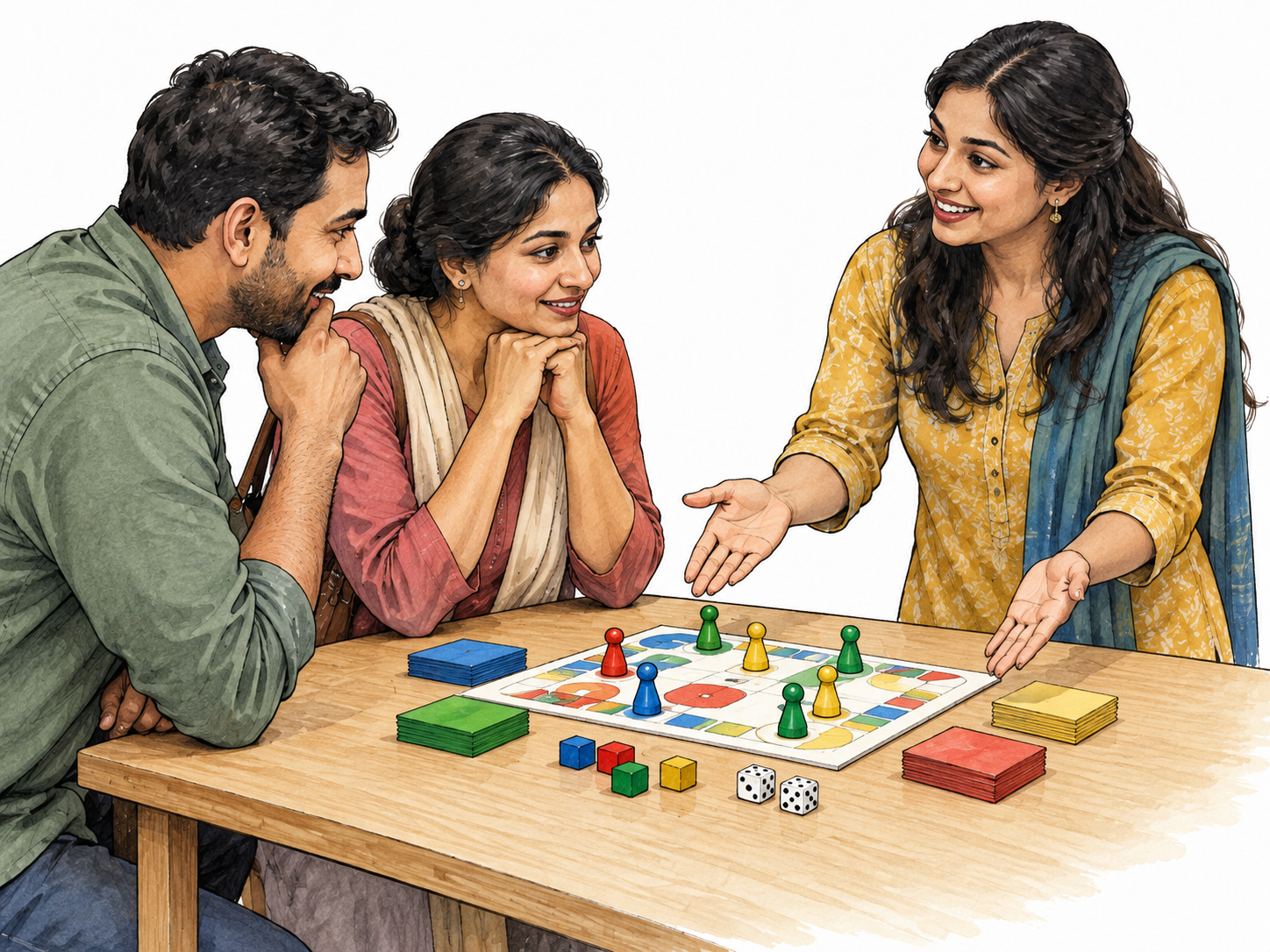 Promoting a board game through demonstration.