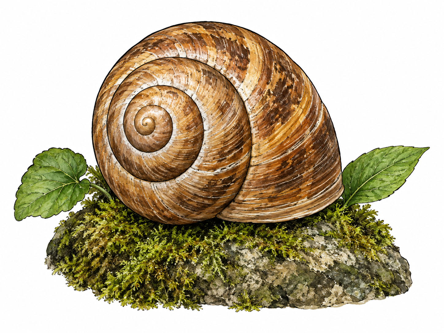 Expanding spiral whorl of a snail shell.