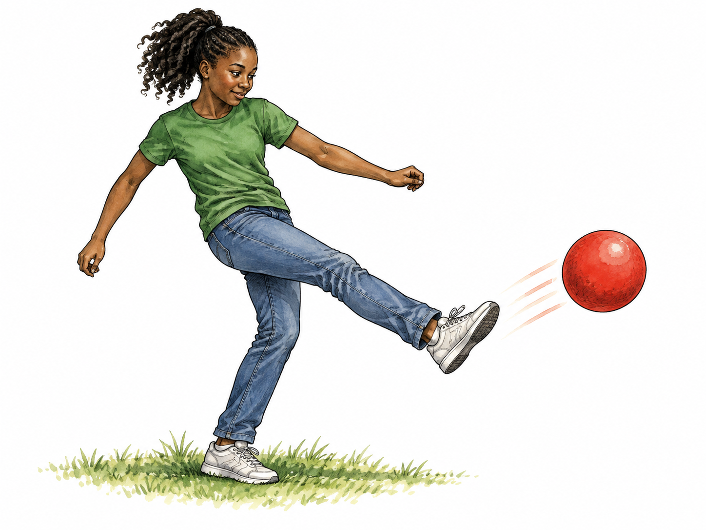 Girl kicks ball: actor, action and direct object in concrete example.