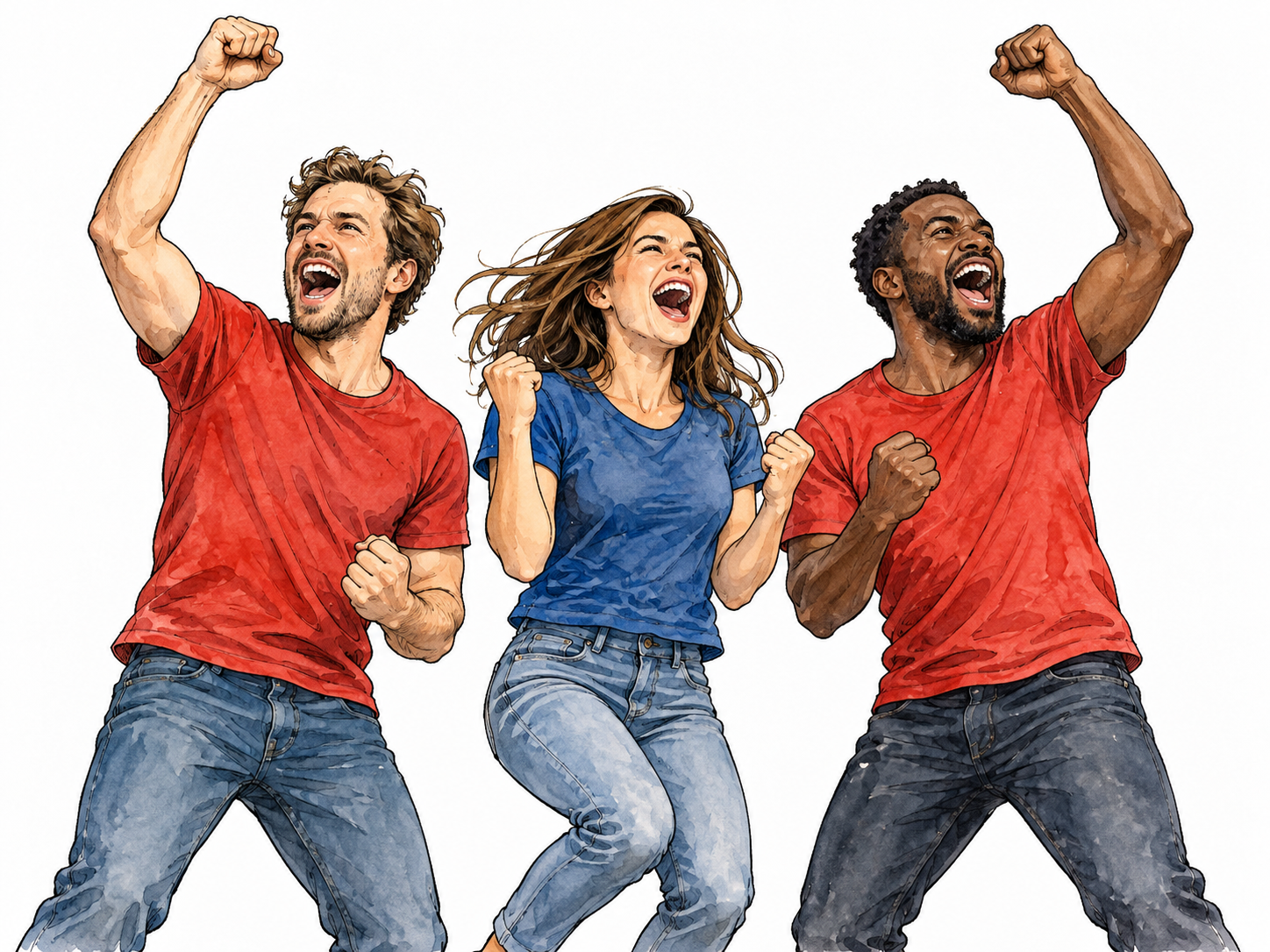 Three supporters burst into wild excited cheering.