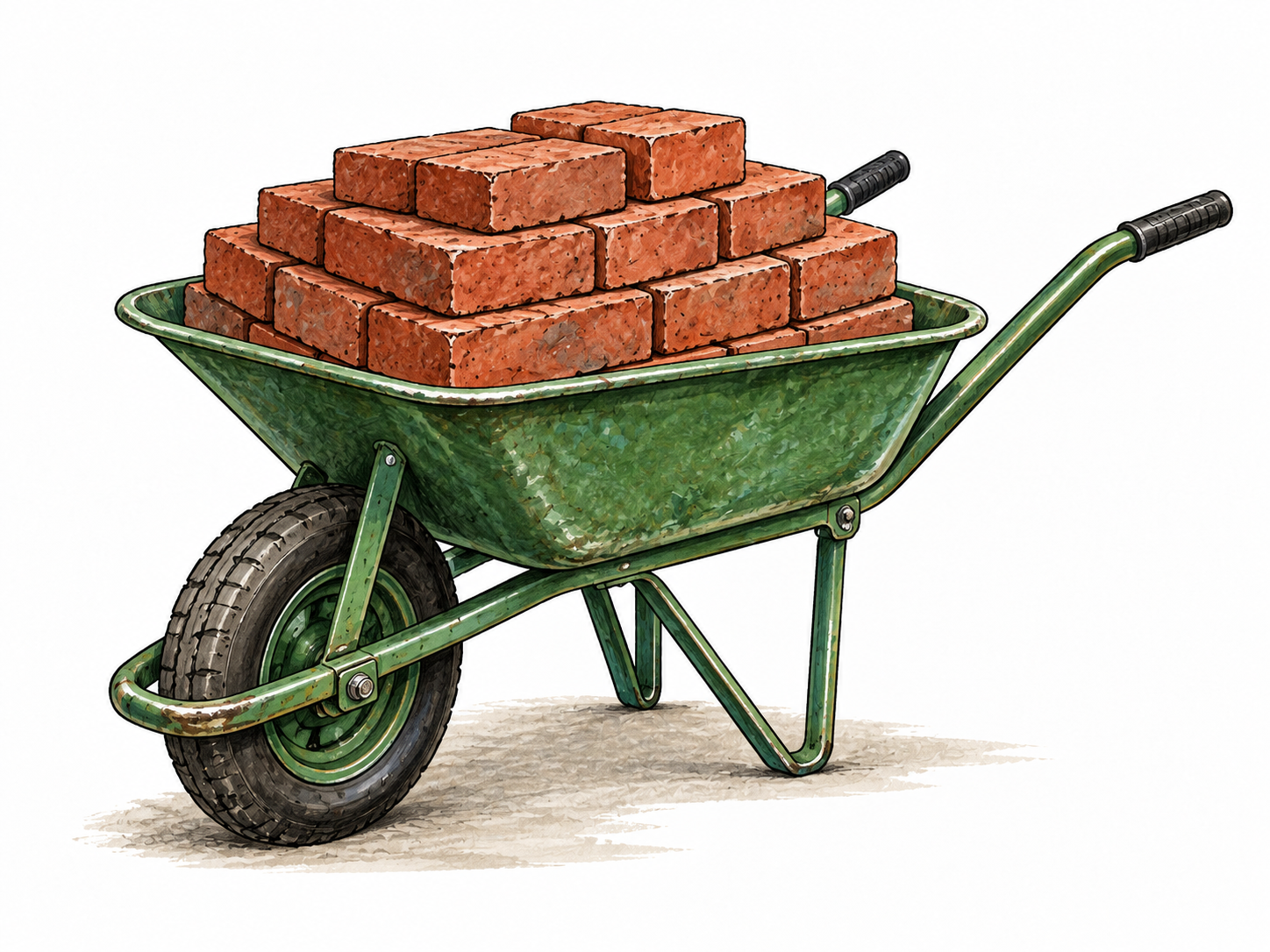 Single load of bricks supported in wheelbarrow.