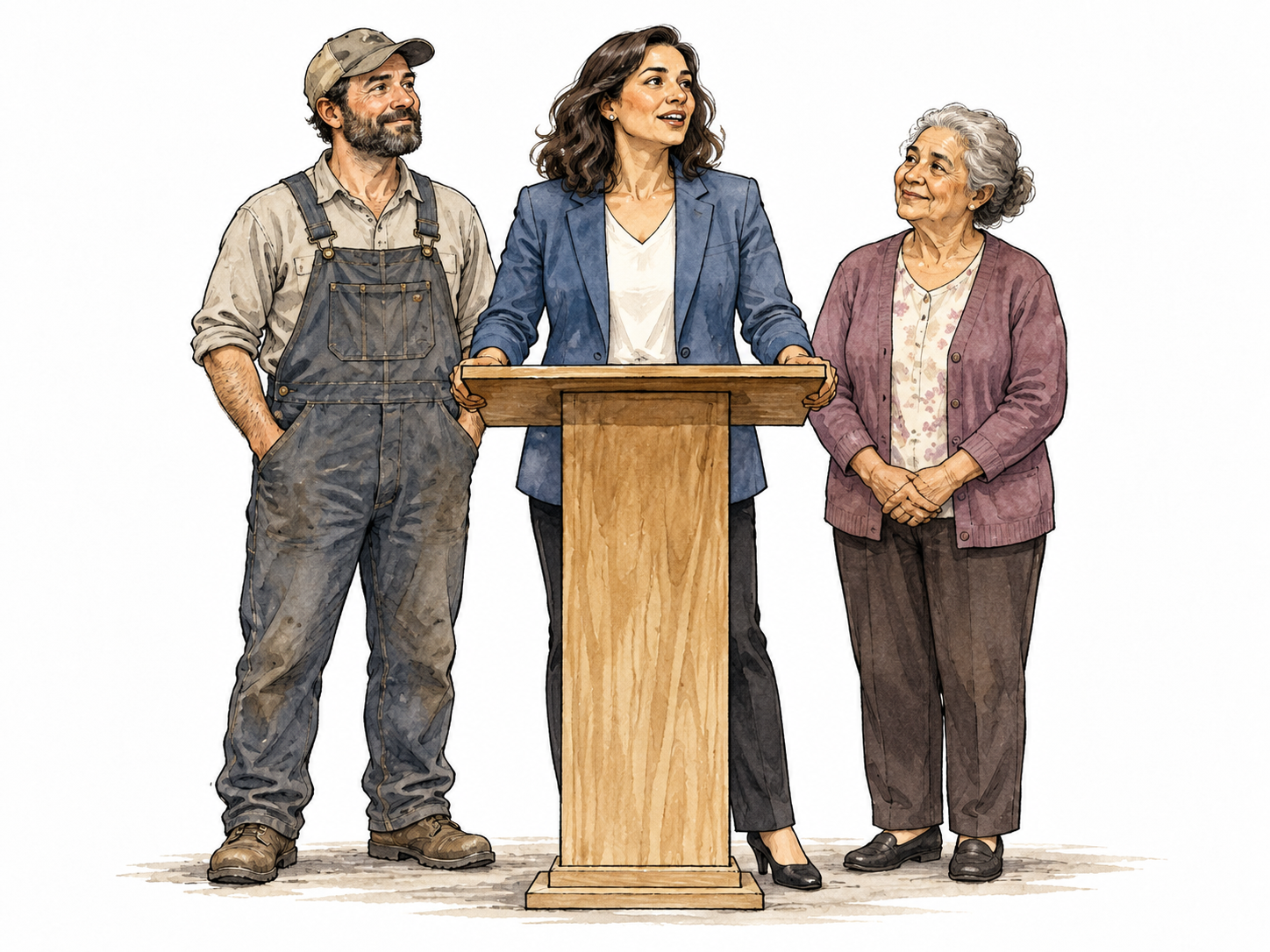Representative advocates with ordinary citizens beside her.