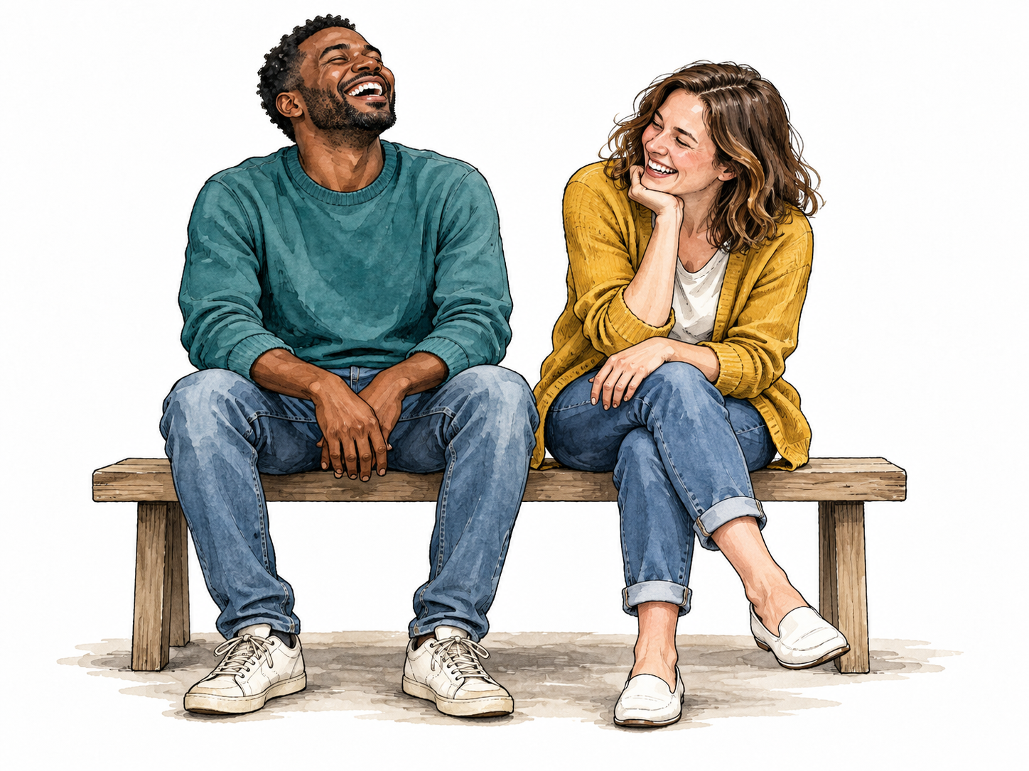 Two friends share warm laughter.
