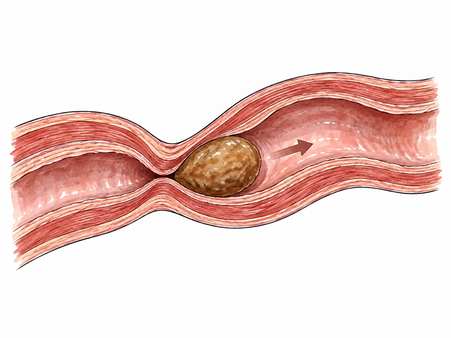 Muscular tube contracts behind food bolus, advancing it.