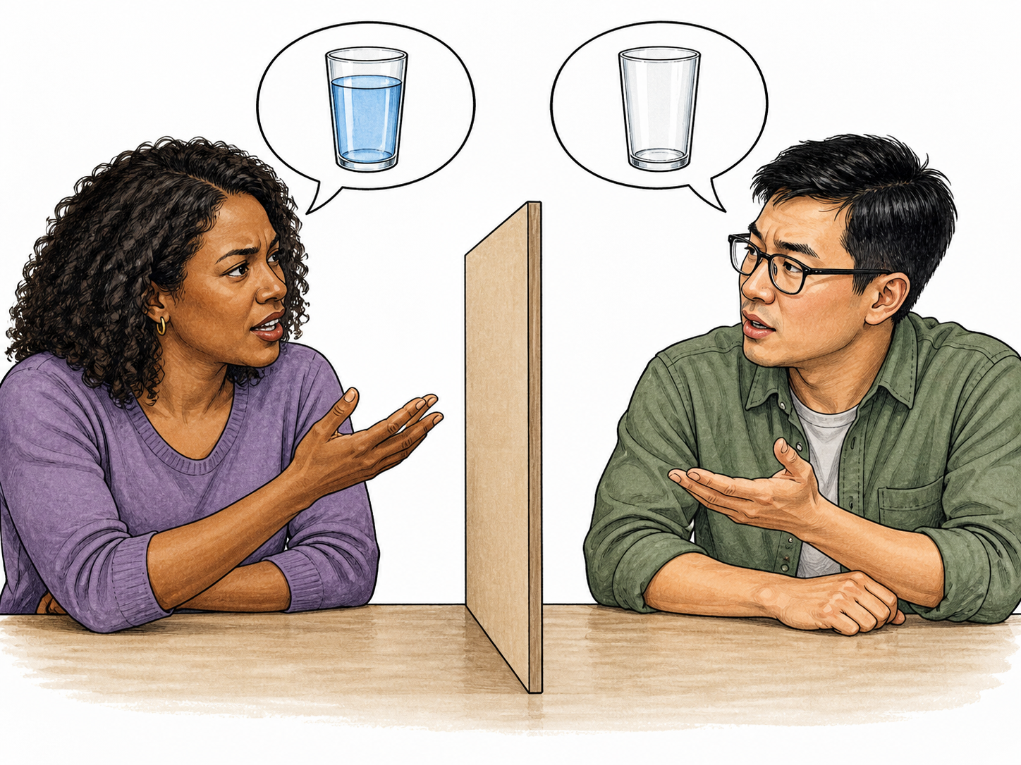 Conflicting claims of a full and empty glass.
