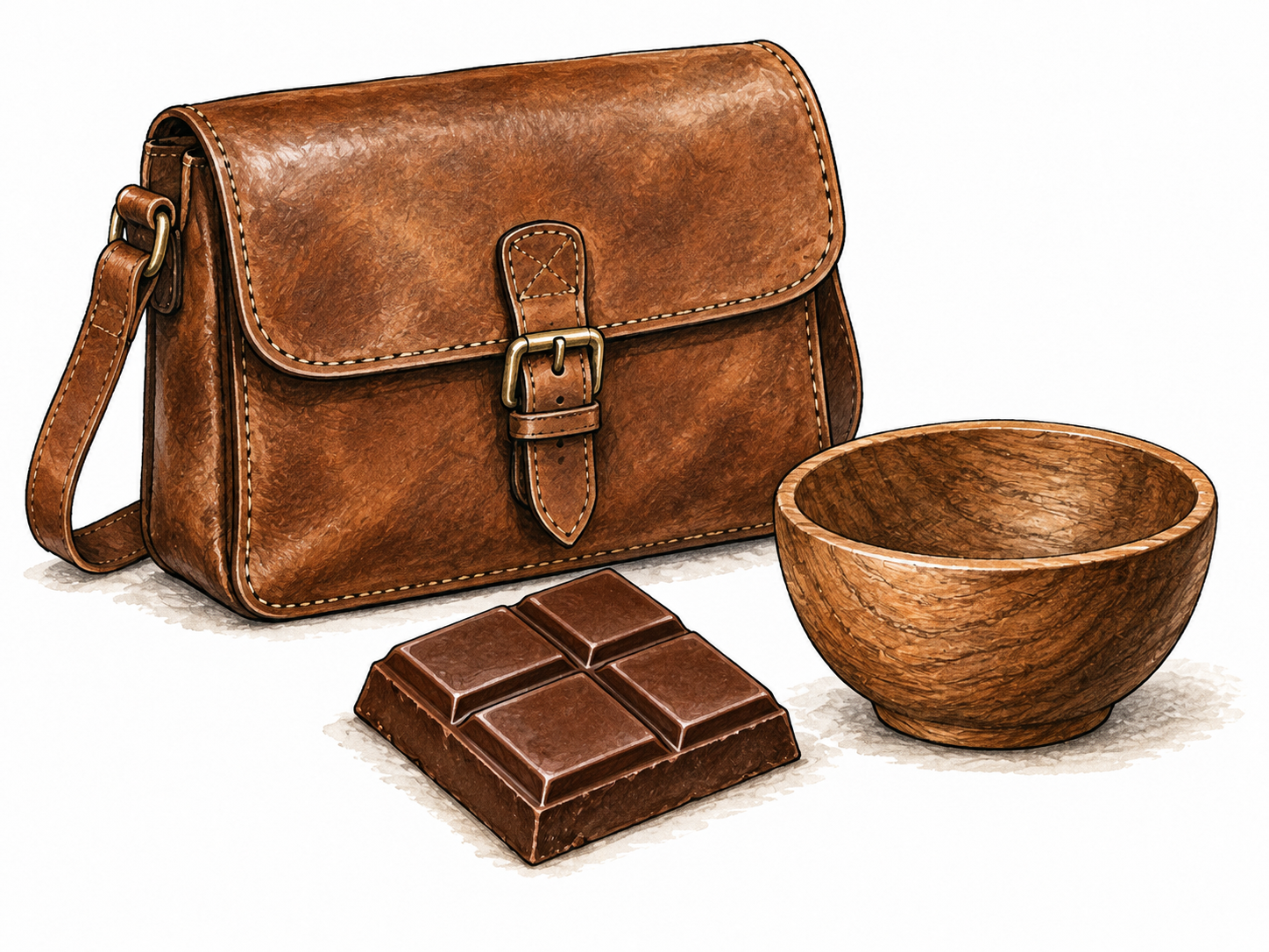 Brown leather, wood and chocolate display shared color.
