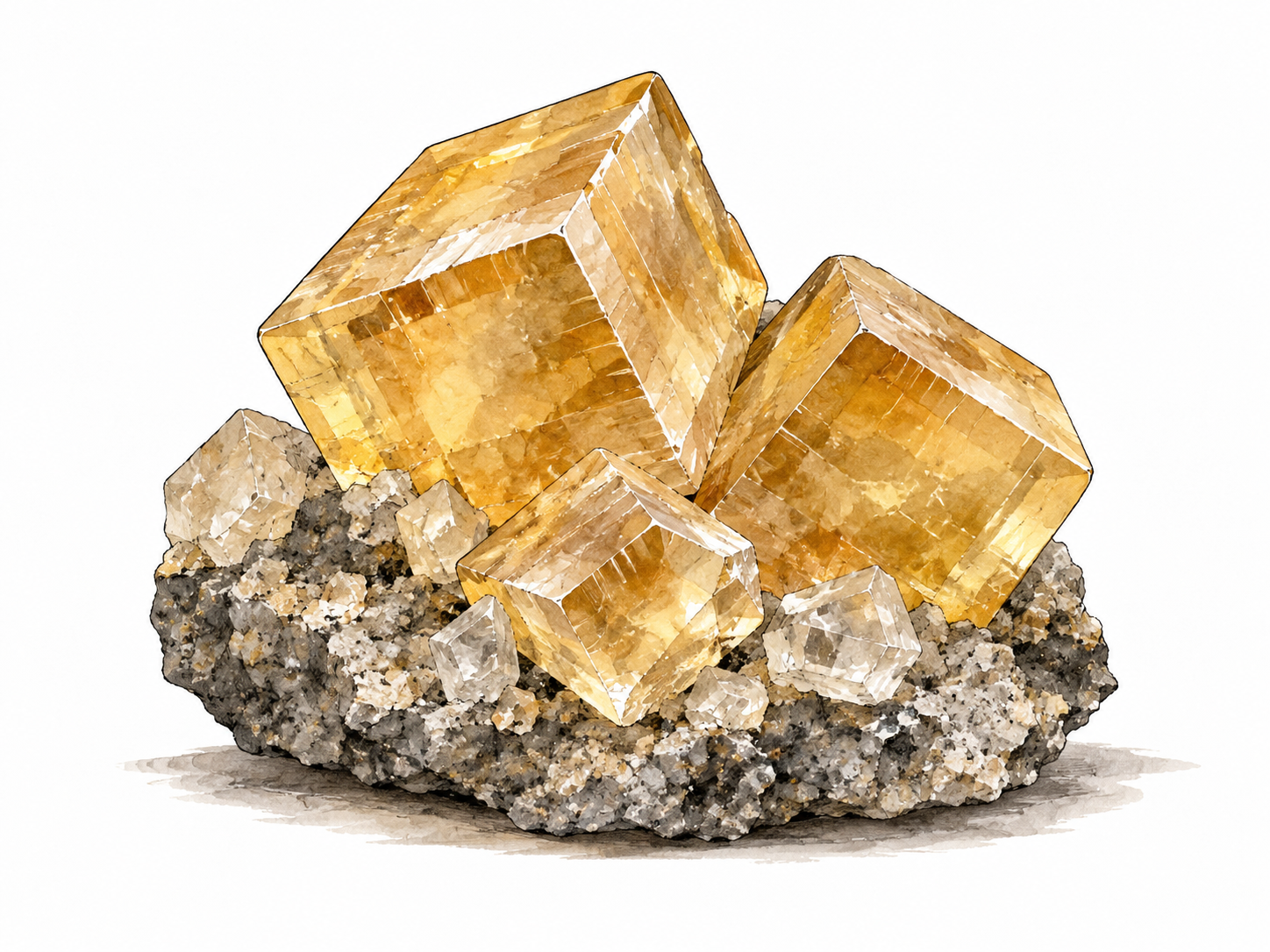 Honey calcite specimen with slanted crystal faces.