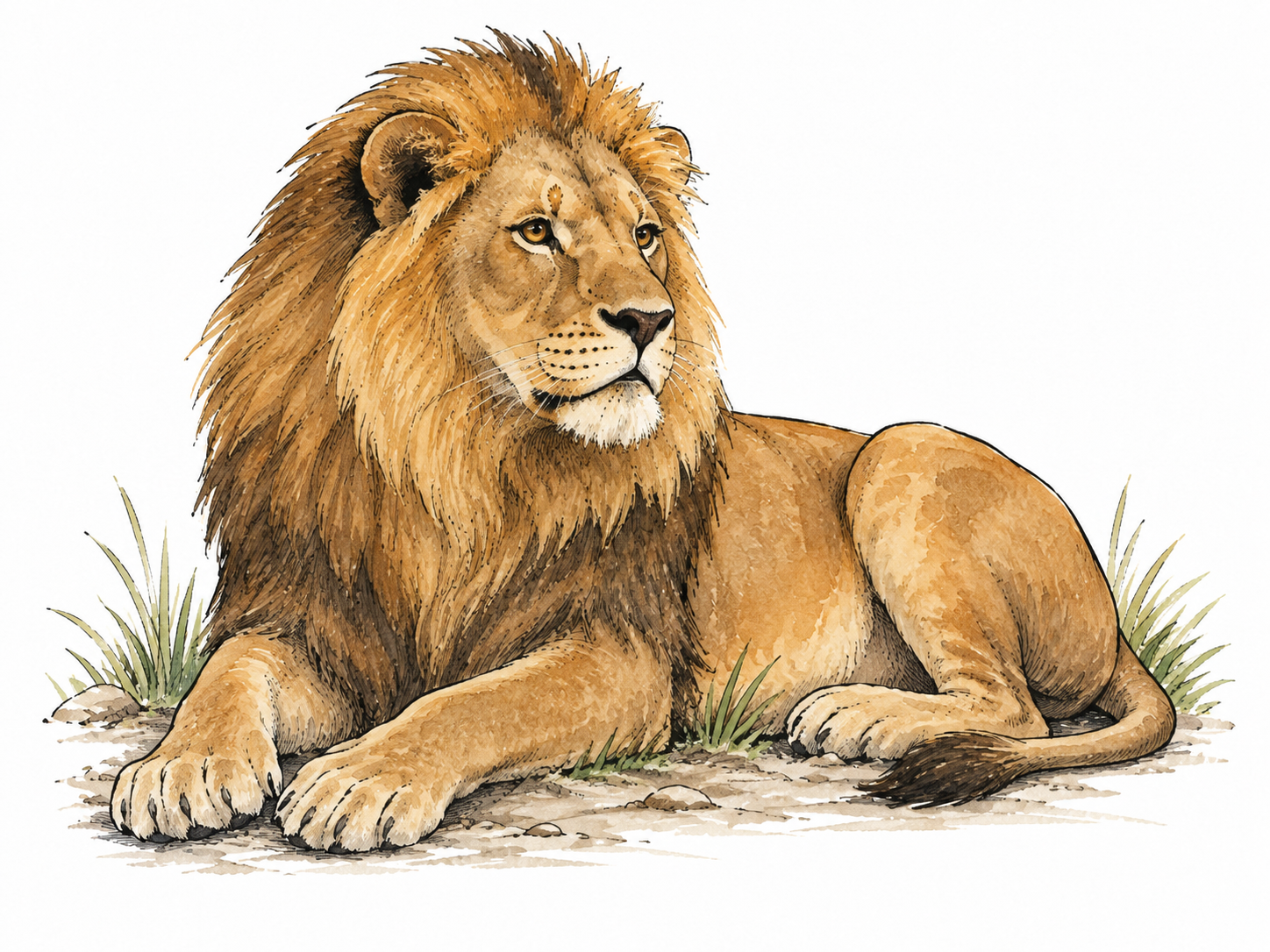 A tawny lion's fur in natural warm brown-orange color, calm portrait.
