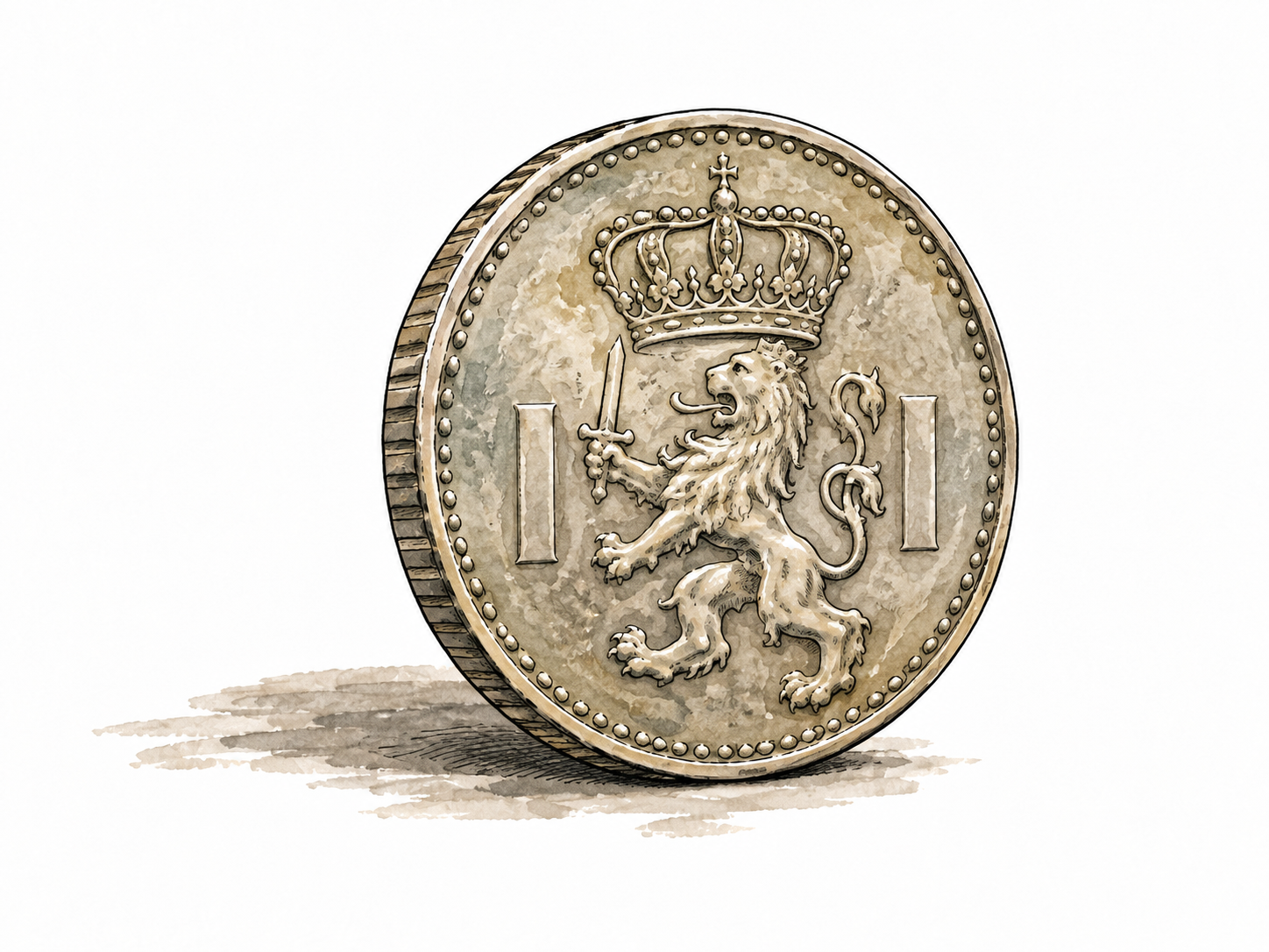 An old Dutch guilder coin, modest recognizable coin design, no invented readable inscriptions.