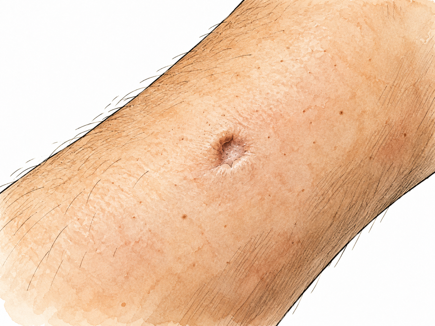 A shallow healed pit in otherwise healthy skin, simple medical close-up.