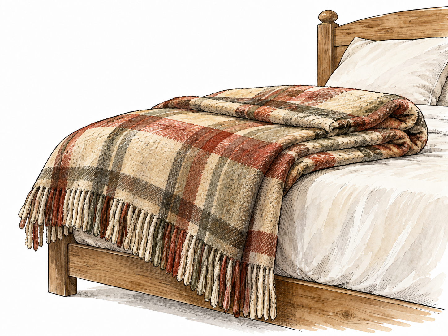 A folded warm wool blanket draped over a bed.