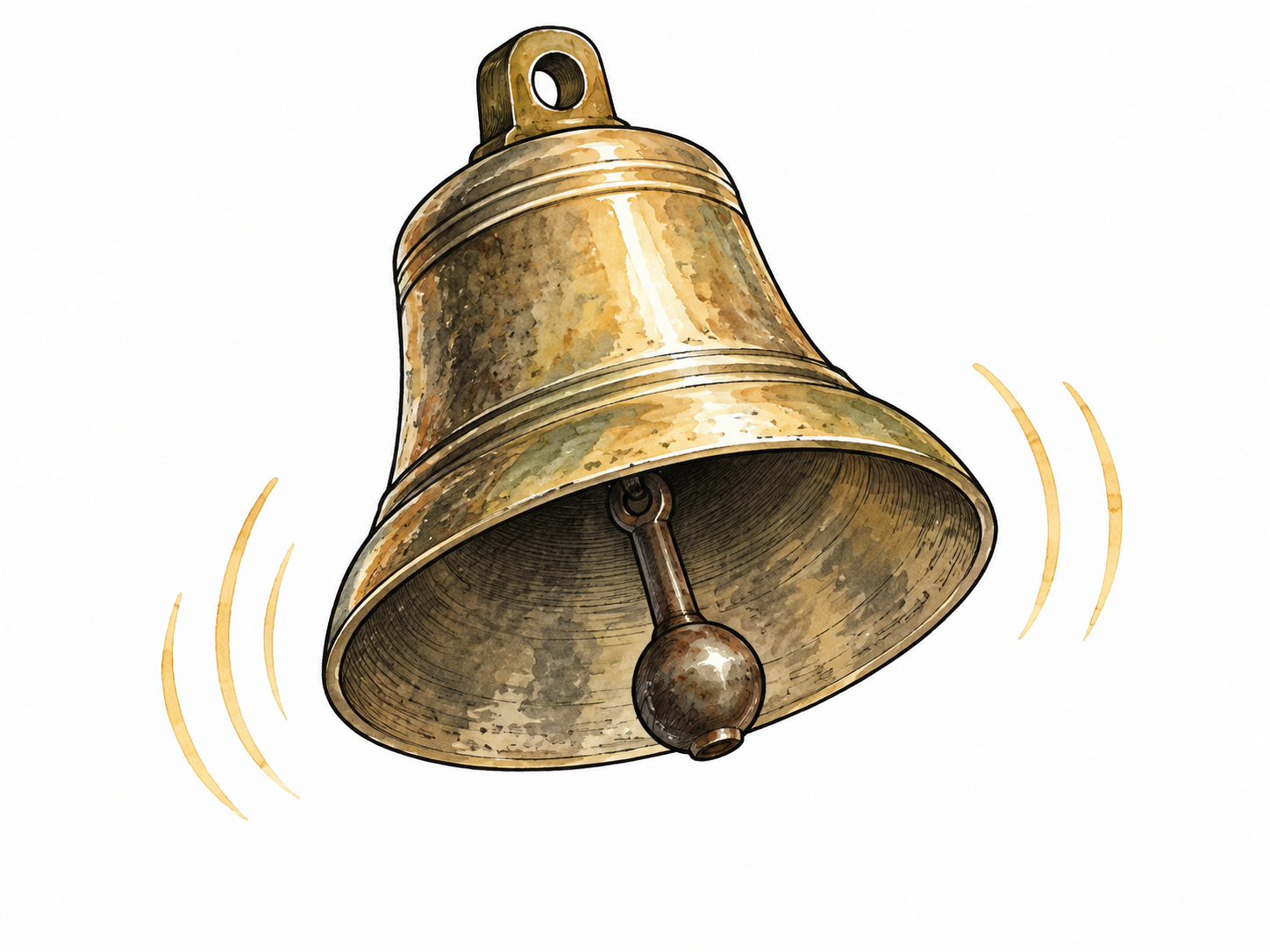 A hollow metal bell with visible internal clapper.