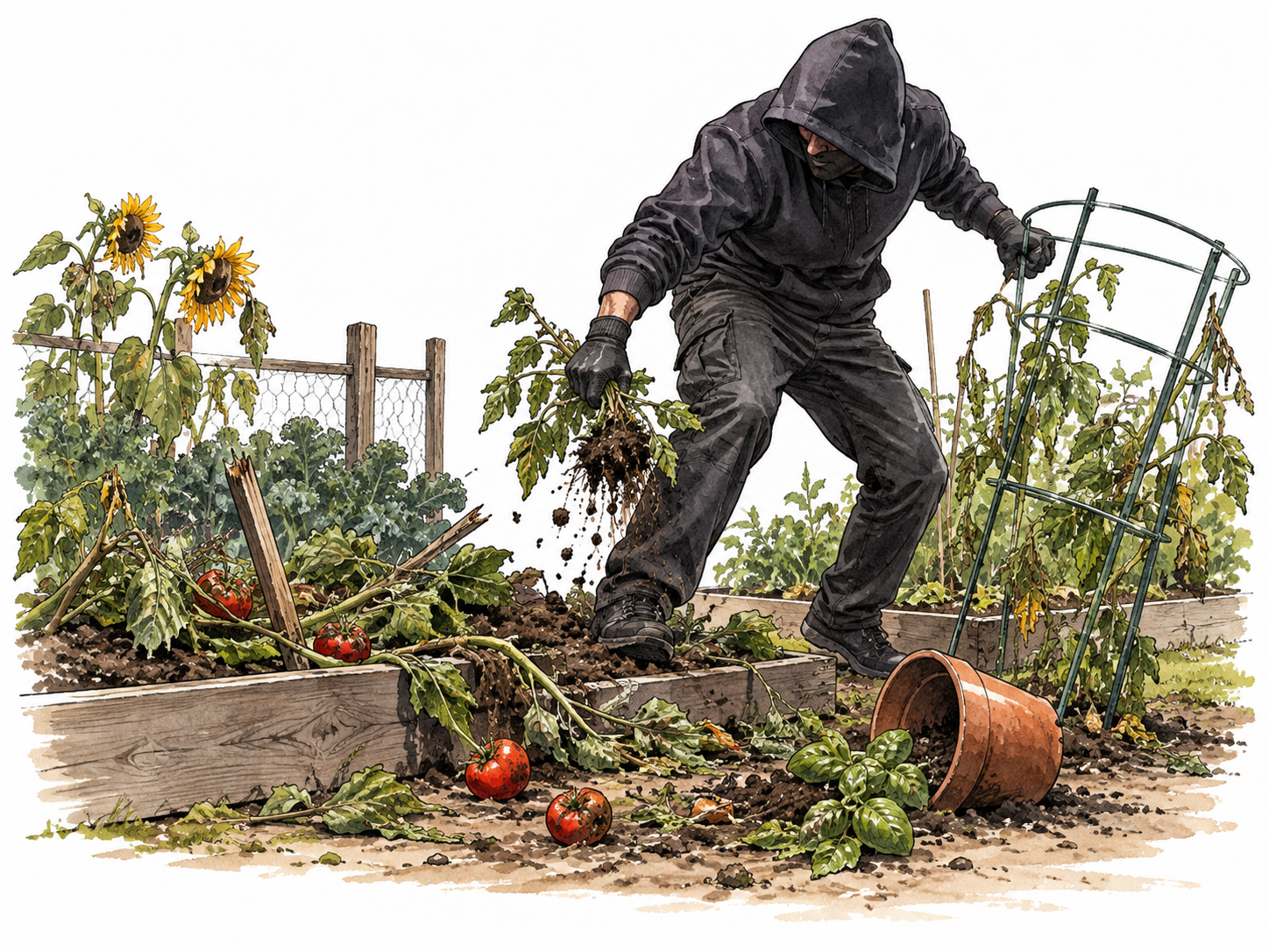 Shadowy intruder deliberately damages treasured community garden.