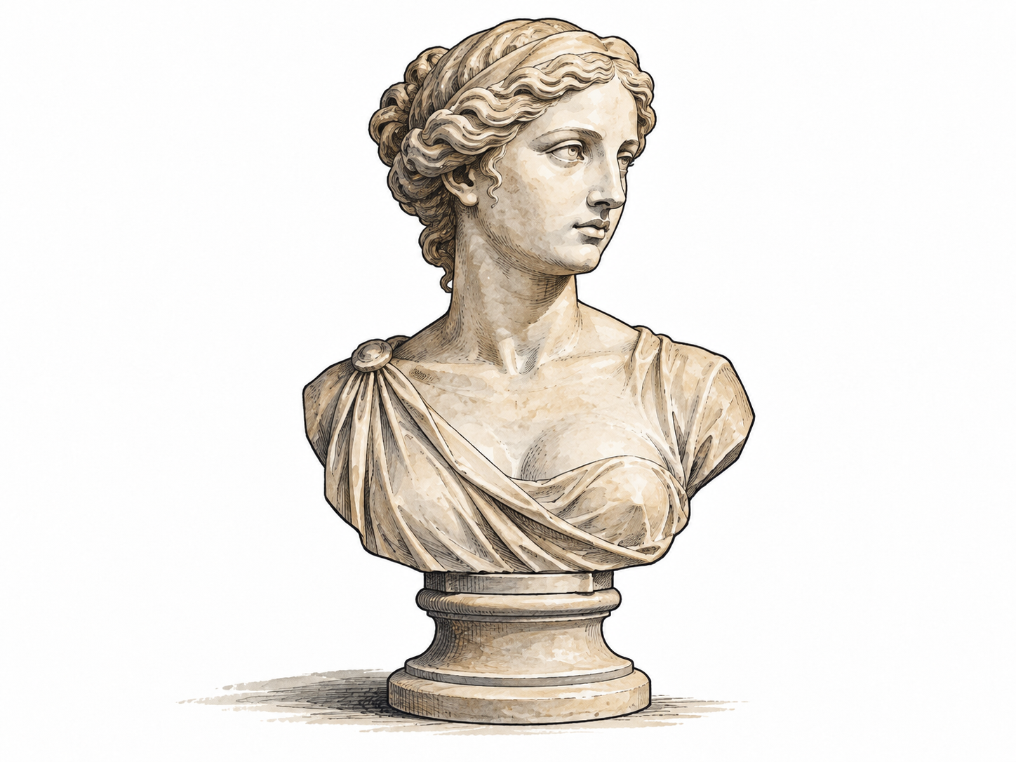 A stone sculpture of a woman's head shoulders and upper chest on a pedestal, literal sculptural bust sense, separate from breaking-family etymology.