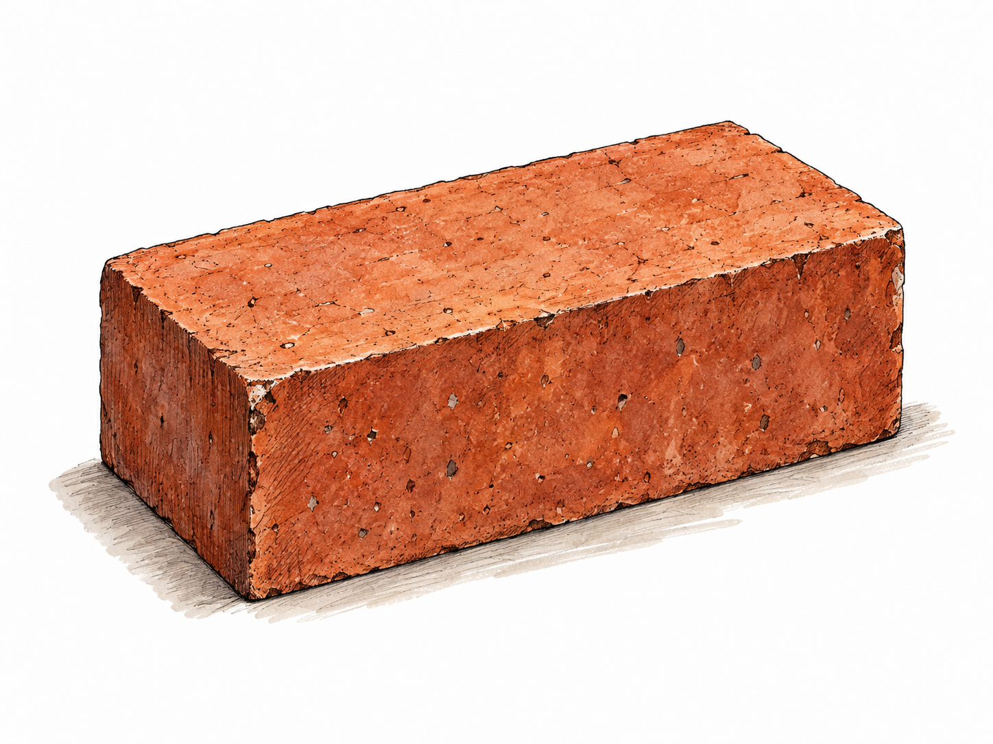 One red fired-clay brick with crisp rectangular edges.