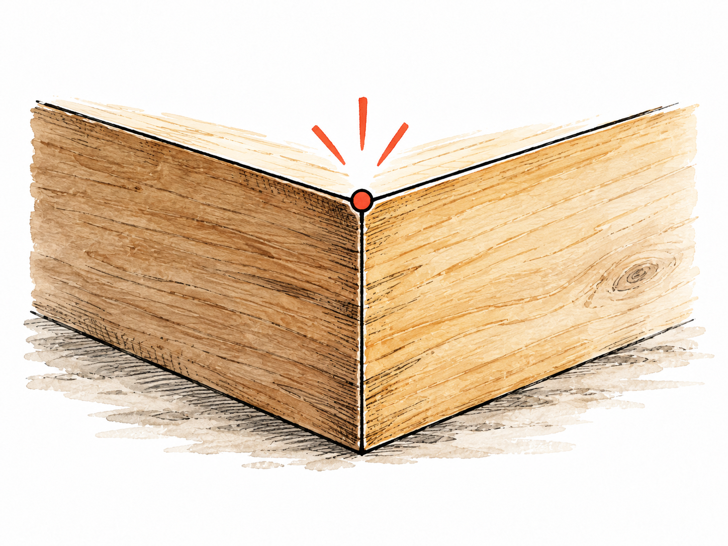 Two straight geometric edges meet at a clearly highlighted corner point.