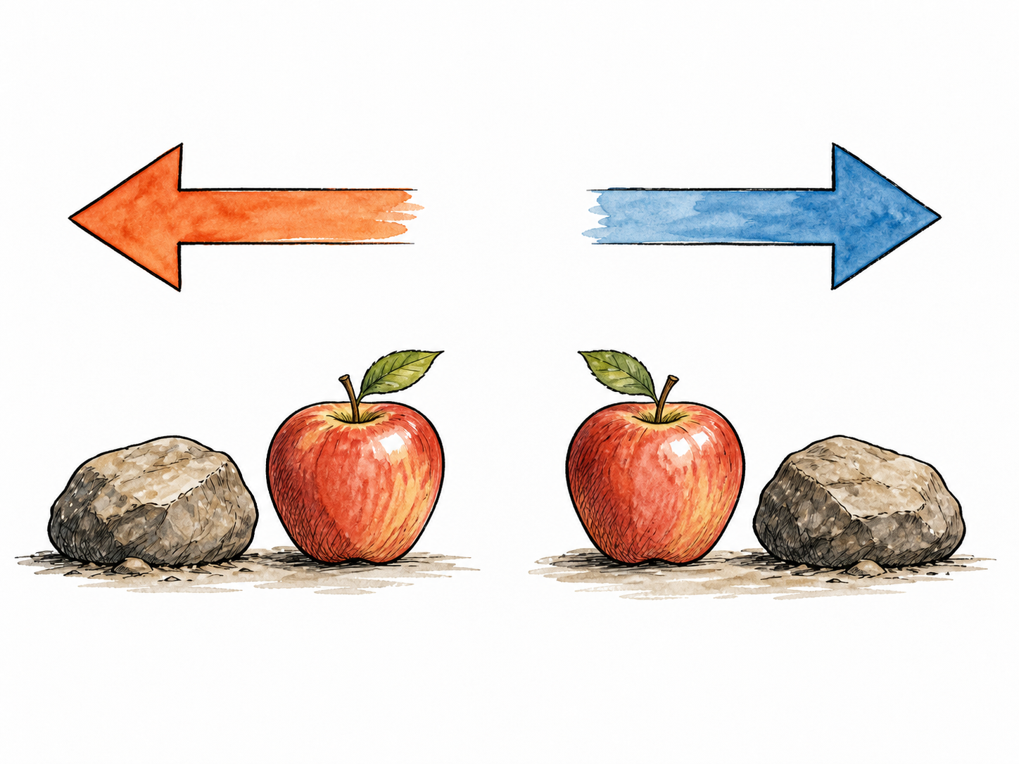 Two arrows point in opposite directions beside reversed object ordering.