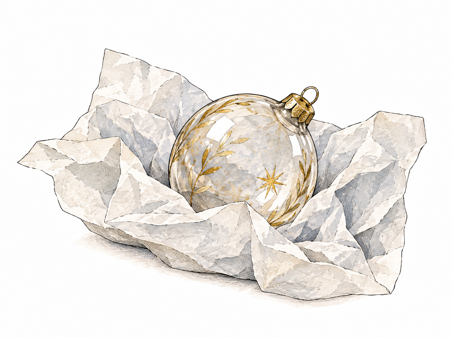 A thin glass ornament rests in protective tissue.