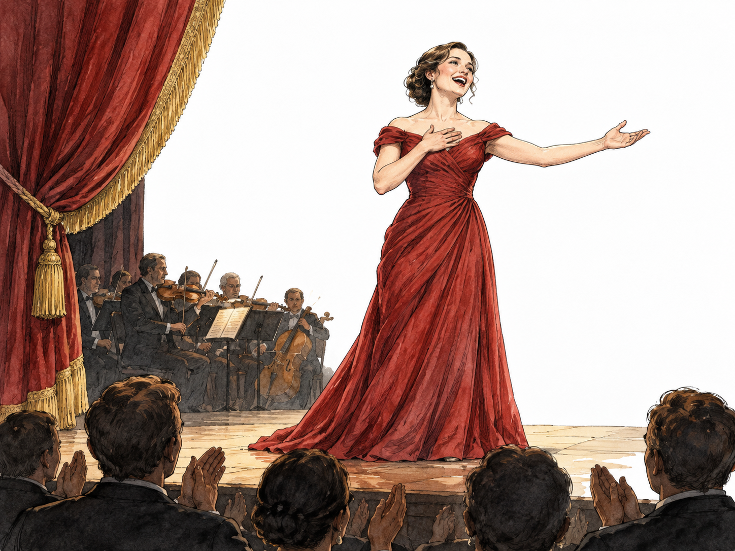 Theater performer returns to sing earlier melody at final curtain.