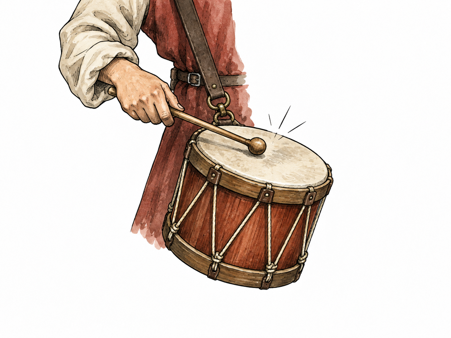 A small medieval tabor drum held and played with one hand and single beater.