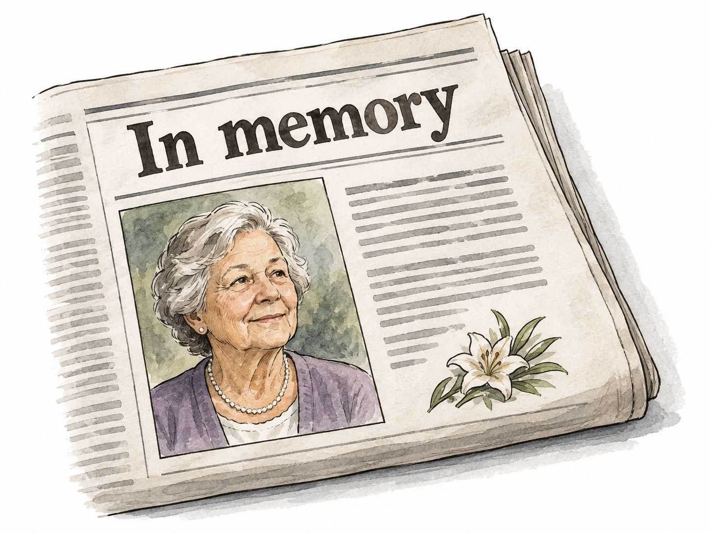 A newspaper memorial notice headed exactly 'In memory' beside a respectful portrait.