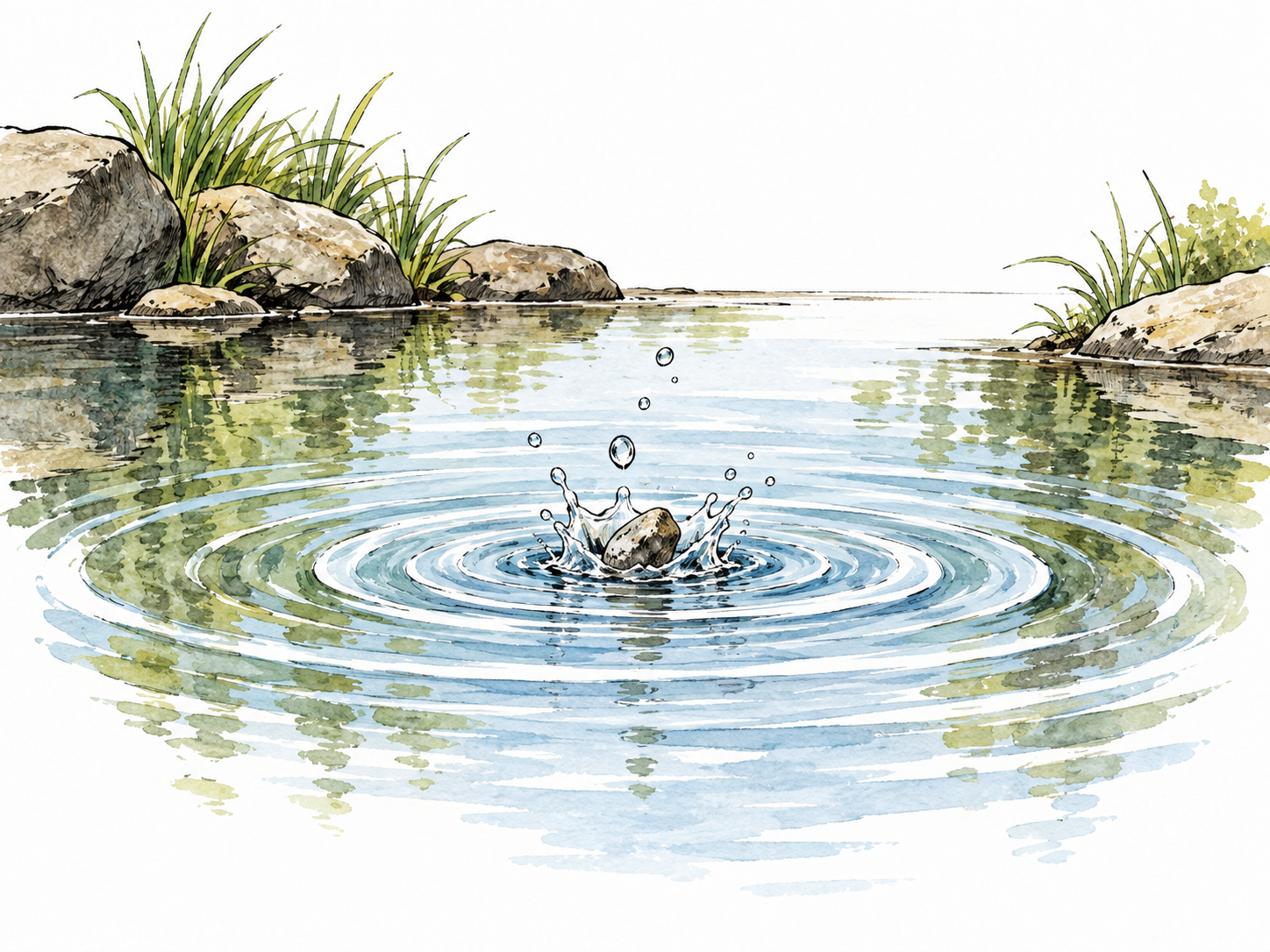 A once-still pool disturbed by ripples from a dropped stone.