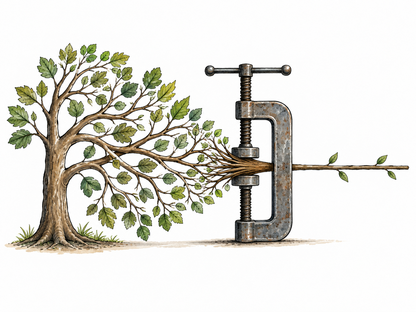 A rich many-branched tree diagram is squeezed into a single crude straight line, no text.