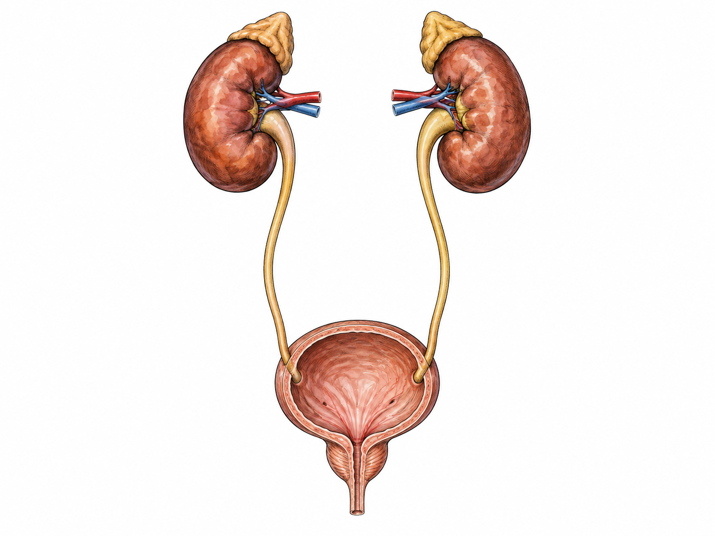 Anatomical kidneys ureters bladder isolated educational diagram.