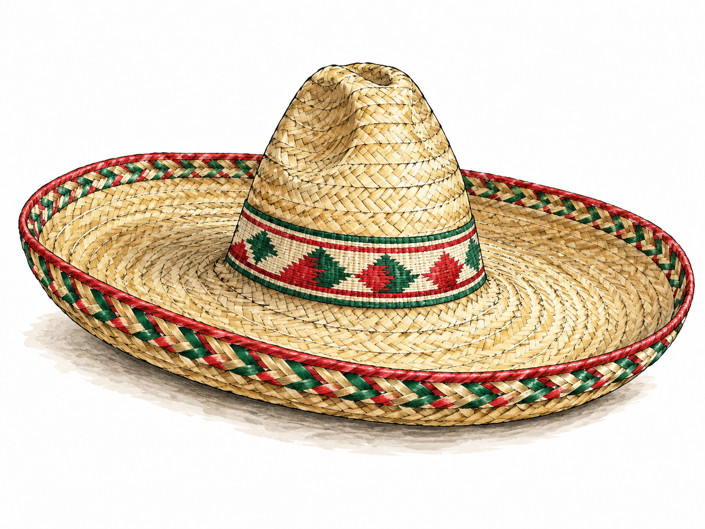 Authentic broad-brimmed Mexican woven sombrero isolated.
