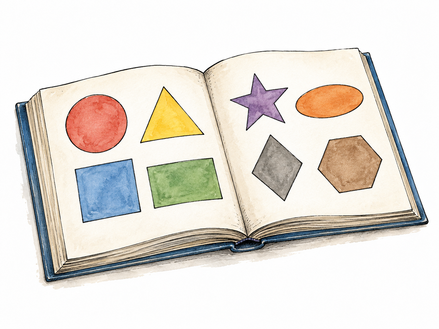 A simple introductory book open to clear basic geometric shapes.
