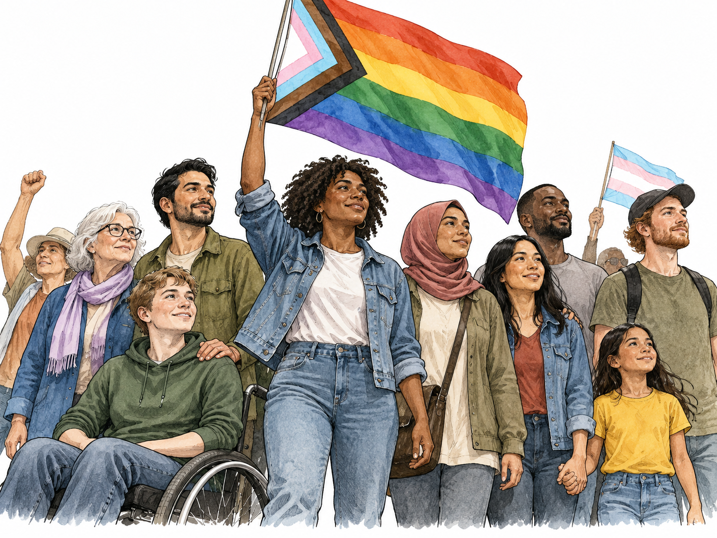 Diverse civic gathering supports equal rights and inclusion.