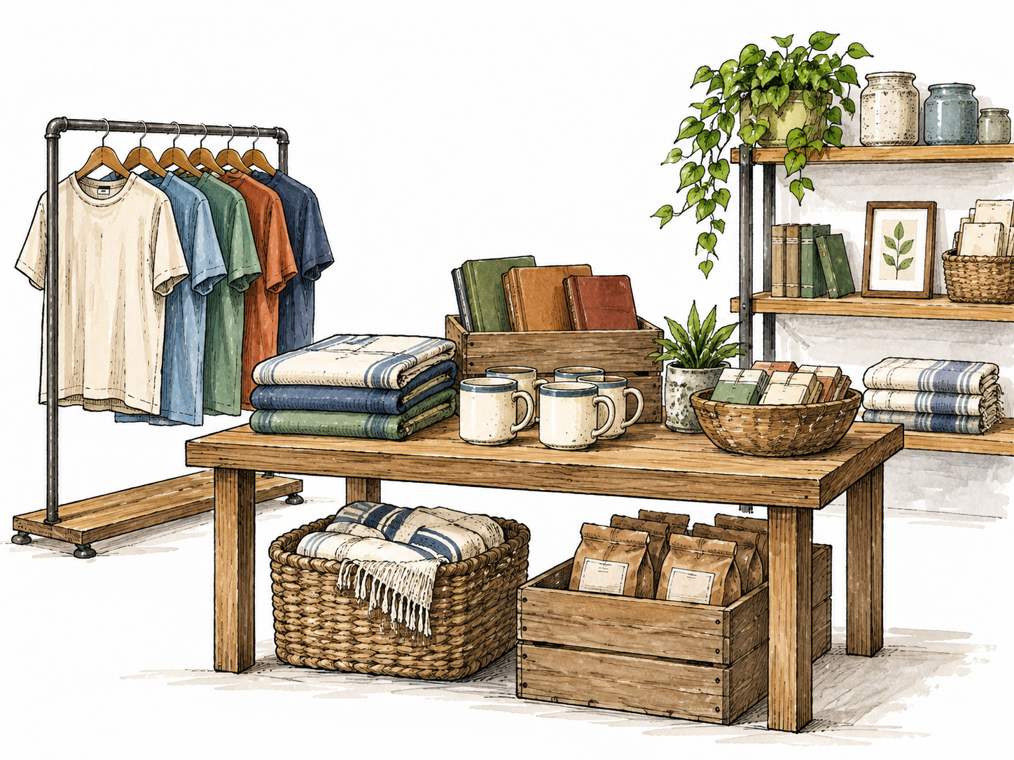 Neatly displayed goods ready for sale in a shop.