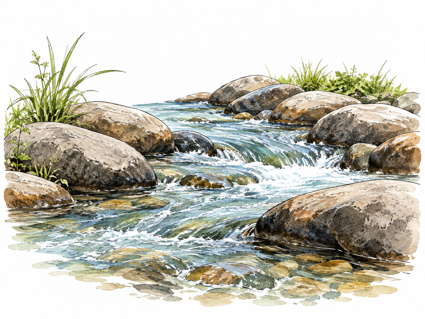 Stream flows steadily between smooth stones.