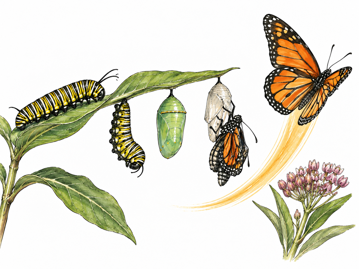 Caterpillar becomes butterfly, one coherent transformation sequence.