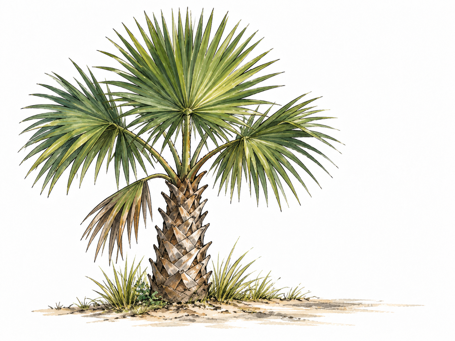 Small palmetto with characteristic fan-shaped leaves.