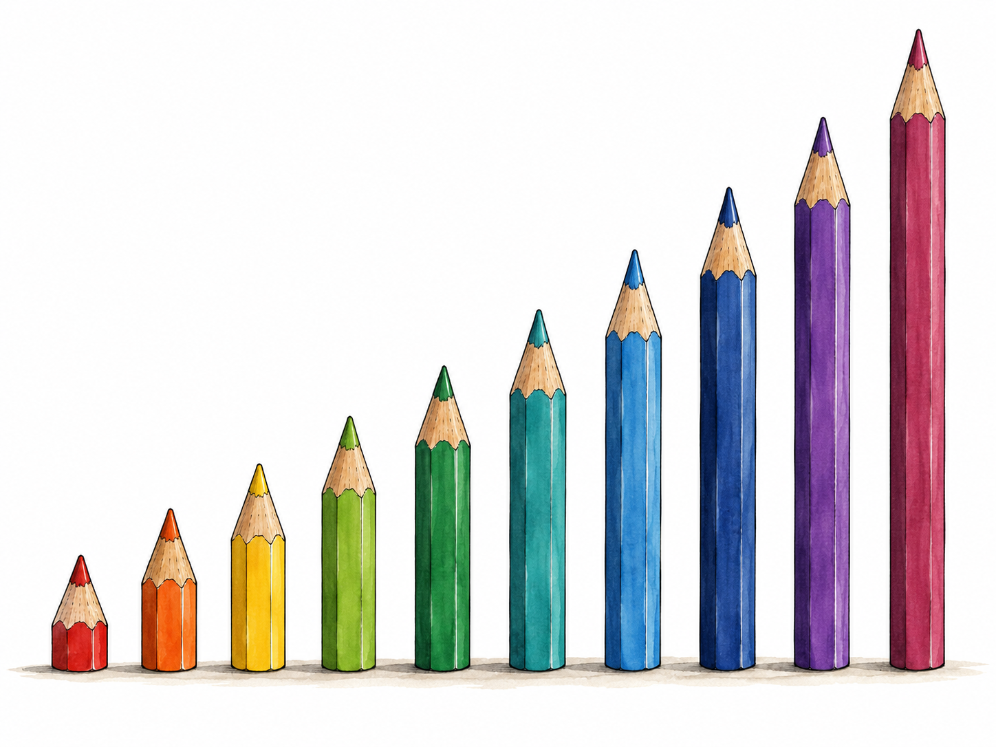 A row of colored pencils progresses from very short to very long, clear limits and variation.